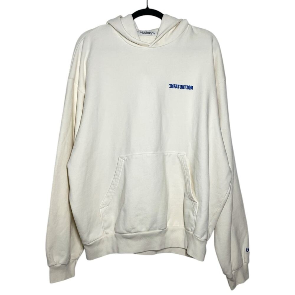 Madhappy Cream Blue Embroidered Infatution Pullover Hoodie Sweatshirt Large